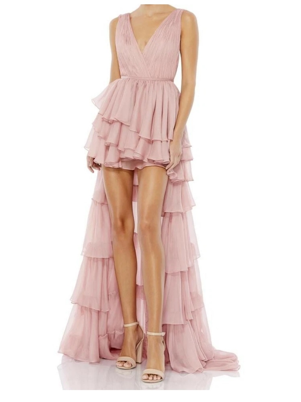 IEENA for Macduggal Pleated Ruffle Maxi Dress in Blush Pink NWT